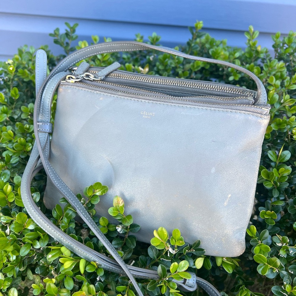 Celine Trio Gray Lambskin Leather Crossbody Bag - Picture 2 of 12